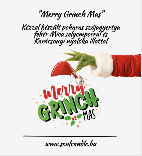 "Merry Grinch Mas" kézzel készült poharas szójagyertya ásványokkal, Candy Cane Mochaccino 6,2x6x3cm - Image 2